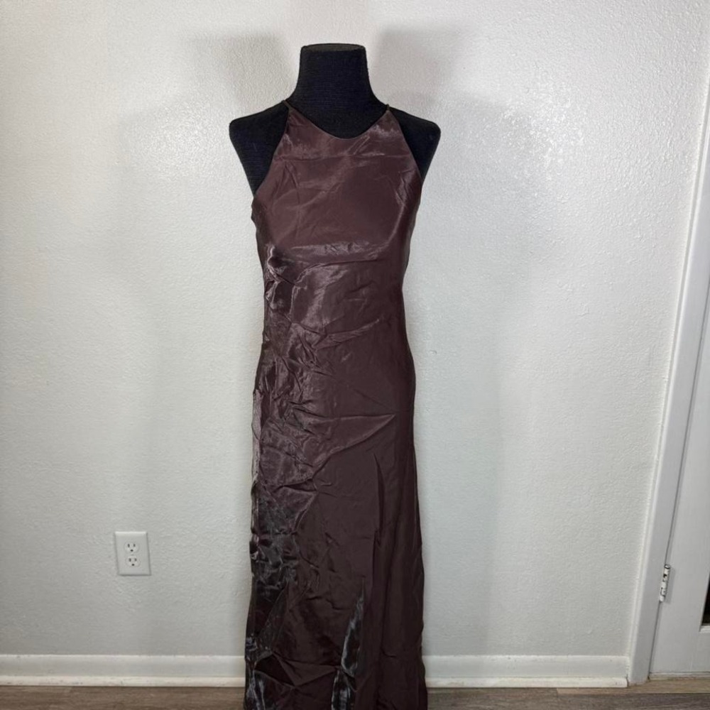 Hampton nites Brown‎ satin maxi dress